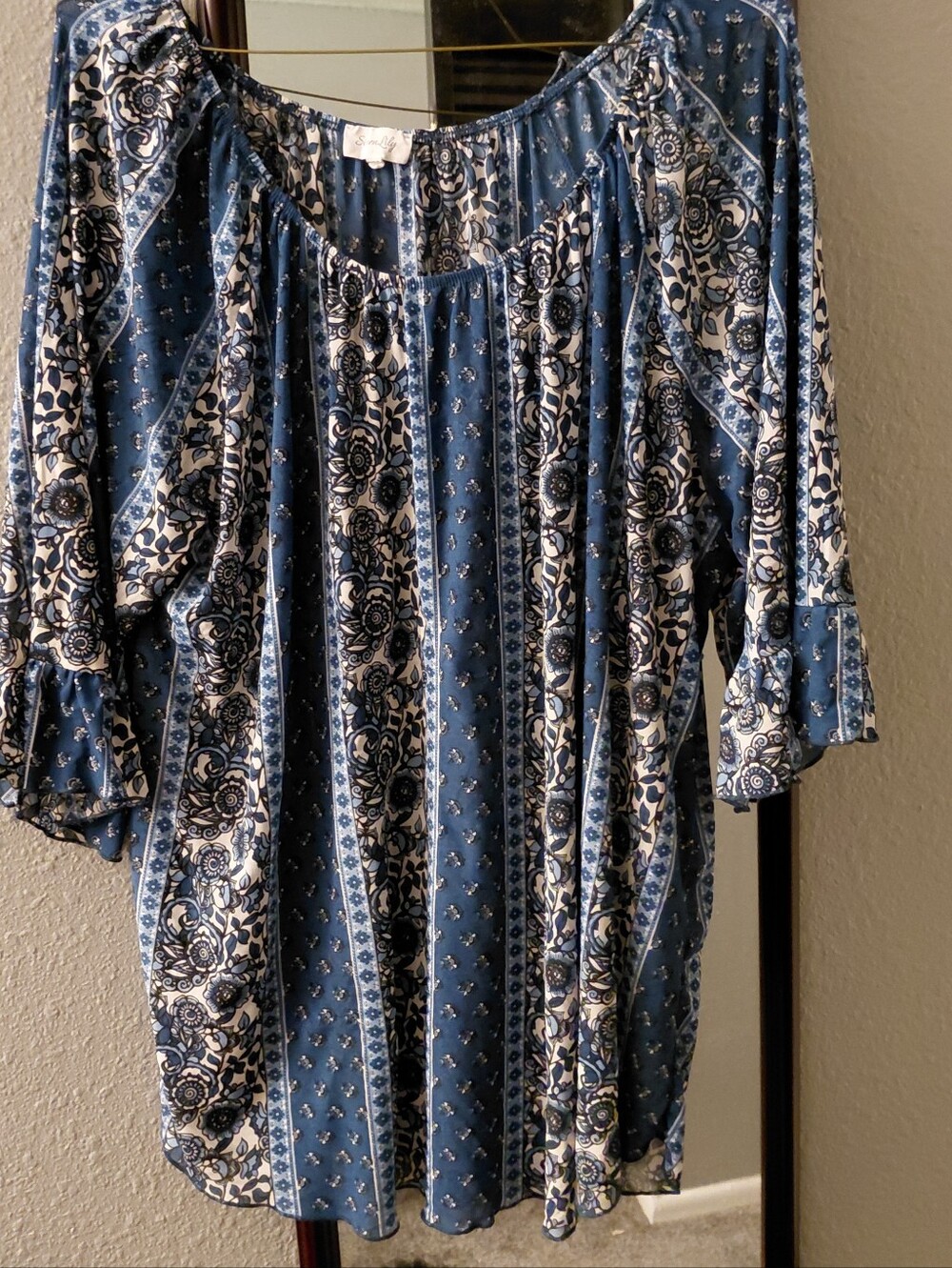 Siren Lily Blue & White Printed Peasant Blouse